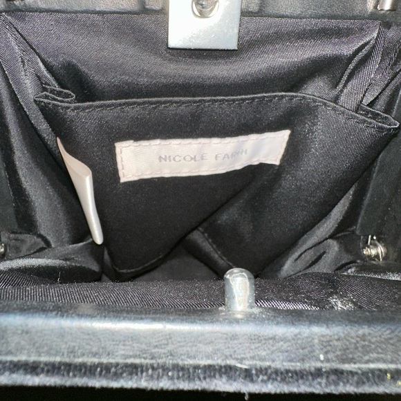 NICOLE FARHI Vintage Black Silk Velvet Evening Purse with Leather Piping - Picture 9 of 9